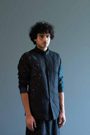 Blue Organza Nehru Jacket