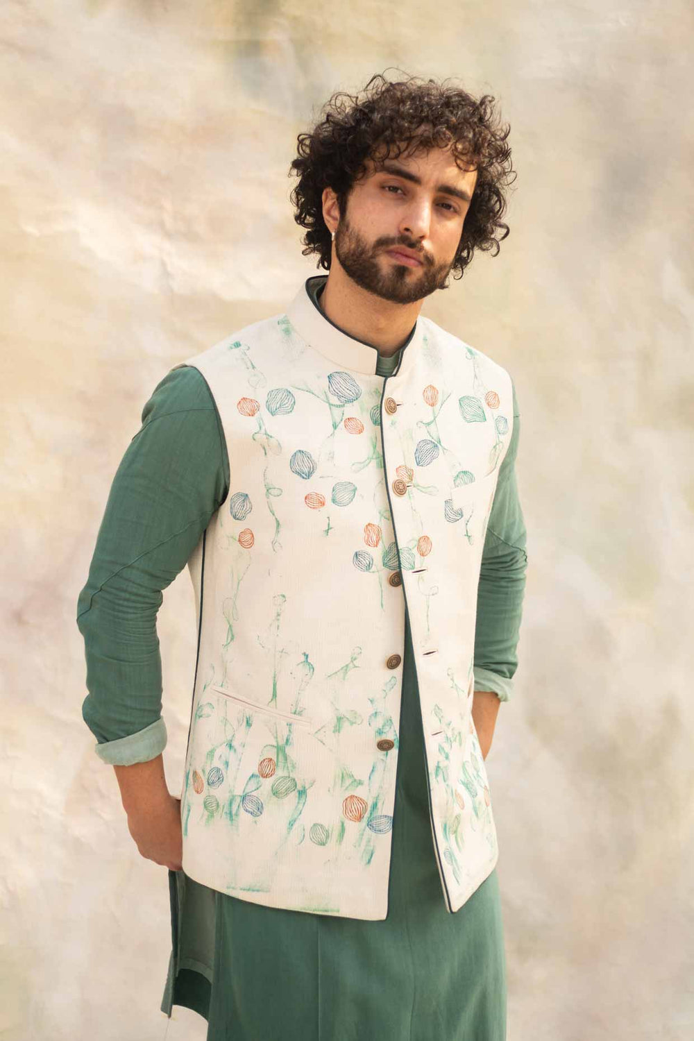 Handpaint Ivory Nehru Jacket