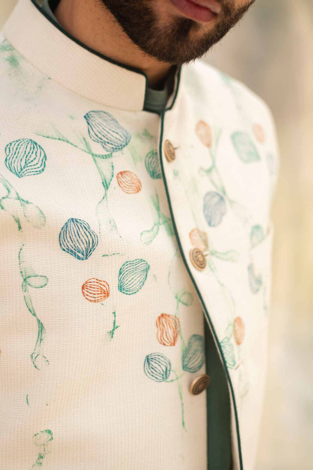 Handpaint Ivory Nehru Jacket