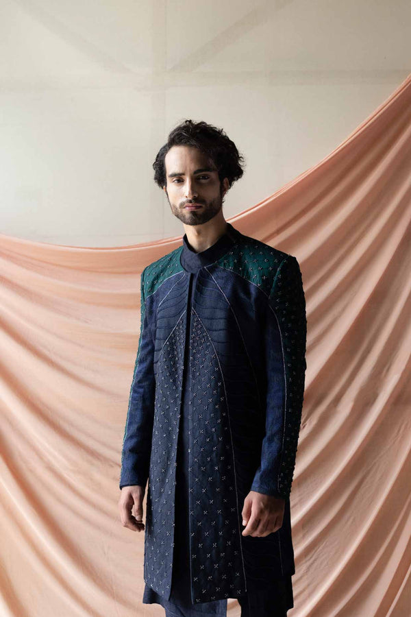 Midnight Blue And Teal Colorblock Contemporary Jacket