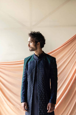 Midnight Blue And Teal Colorblock Contemporary Jacket