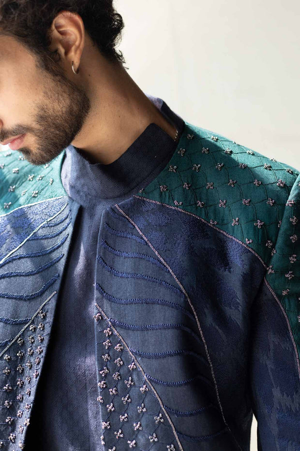 Midnight Blue And Teal Colorblock Contemporary Jacket