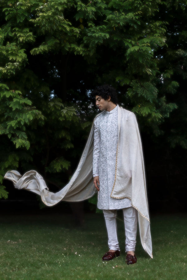 Lilac Grey Rose Sherwani Set