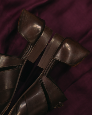 LOTUS WITH STRAP Brown leather handcrafted loafers with strap