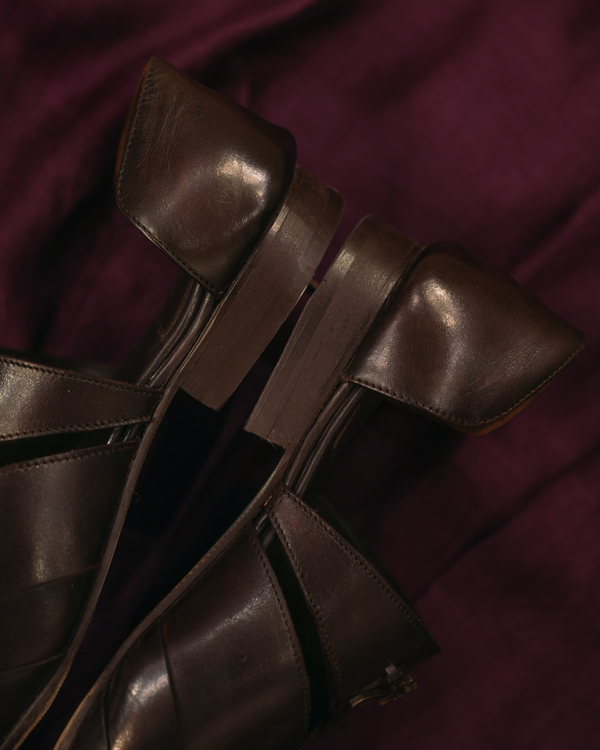 LOTUS WITH STRAP Brown leather handcrafted loafers with strap