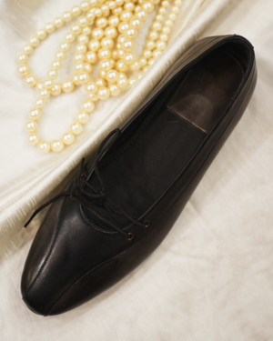 BALLET Black leather handcrafted ballet loafers