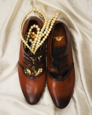 INFORMAL tan brown ombre leather handcrafters loafers with laces