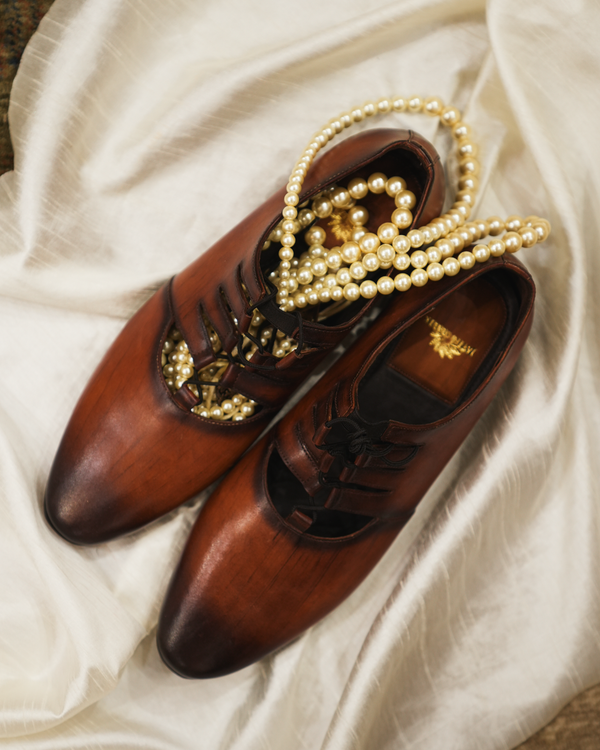 INFORMAL tan brown ombre leather handcrafters loafers with laces
