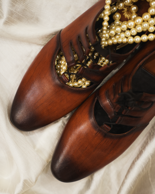INFORMAL tan brown ombre leather handcrafters loafers with laces