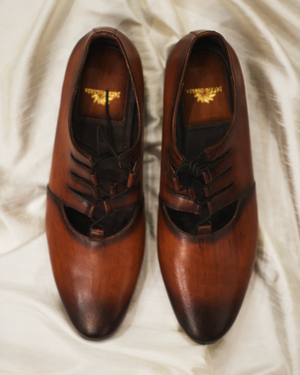 INFORMAL tan brown ombre leather handcrafters loafers with laces