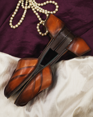 LAYERED Tan brown leather handcrafted loafers
