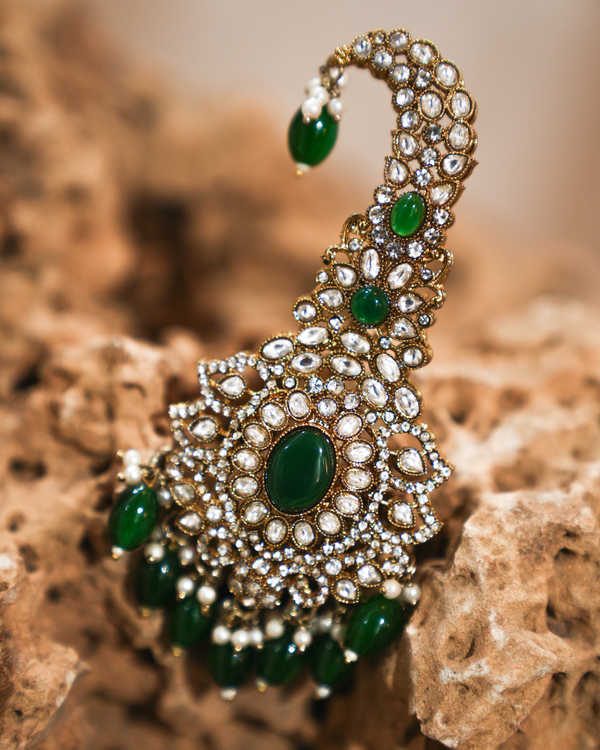 HARIT KALGI Gold Plated Kundan Polki Handcrafted Kalgi with emrald green stones