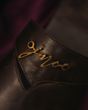 LOTUS WITH STRAP Brown leather handcrafted loafers with strap