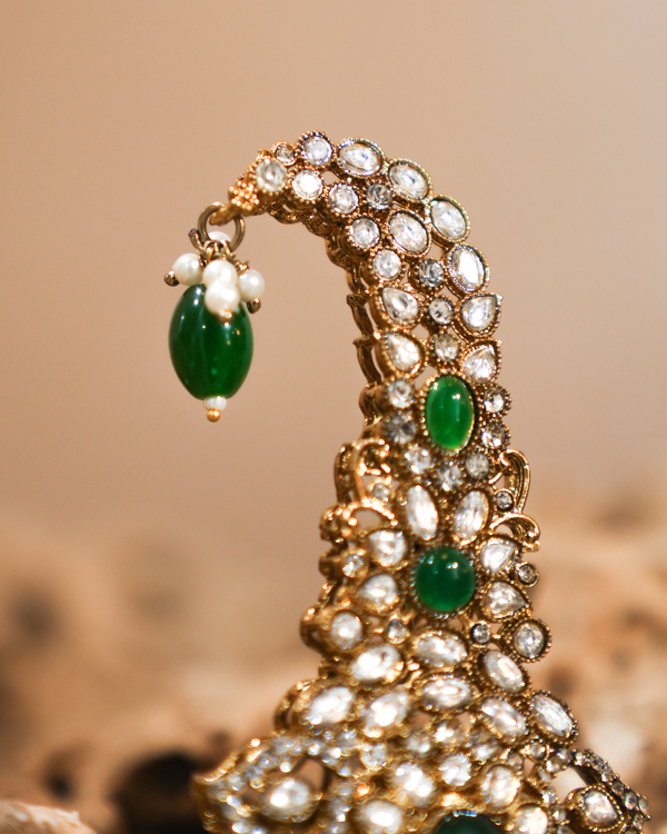 HARIT KALGI Gold Plated Kundan Polki Handcrafted Kalgi with emrald green stones