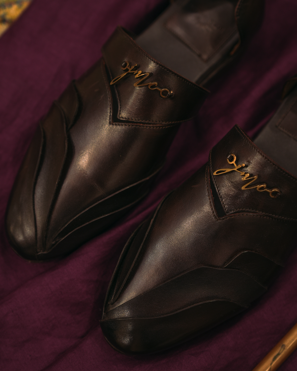 LOTUS WITH STRAP Brown leather handcrafted loafers with strap