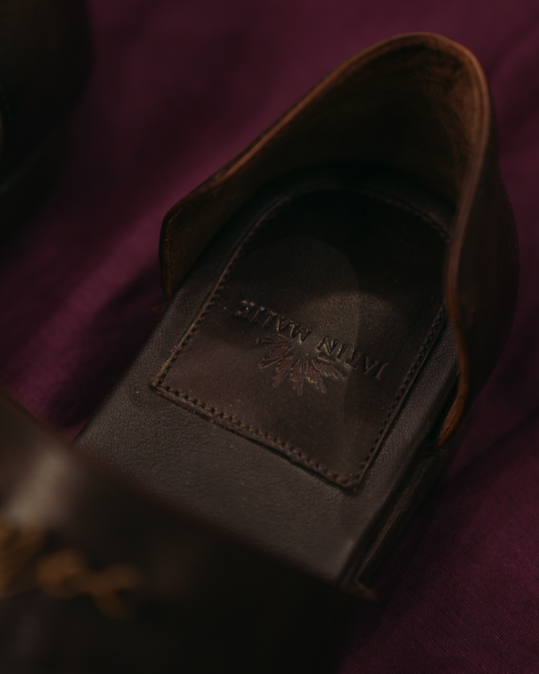 LOTUS WITH STRAP Brown leather handcrafted loafers with strap