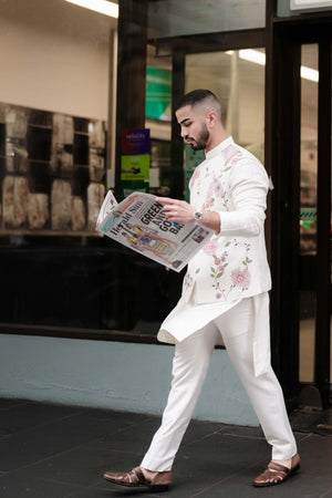 Porcelain Petals Nehru Jacket Set