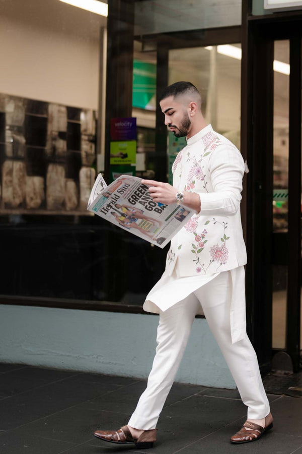 Porcelain Petals Nehru Jacket Set