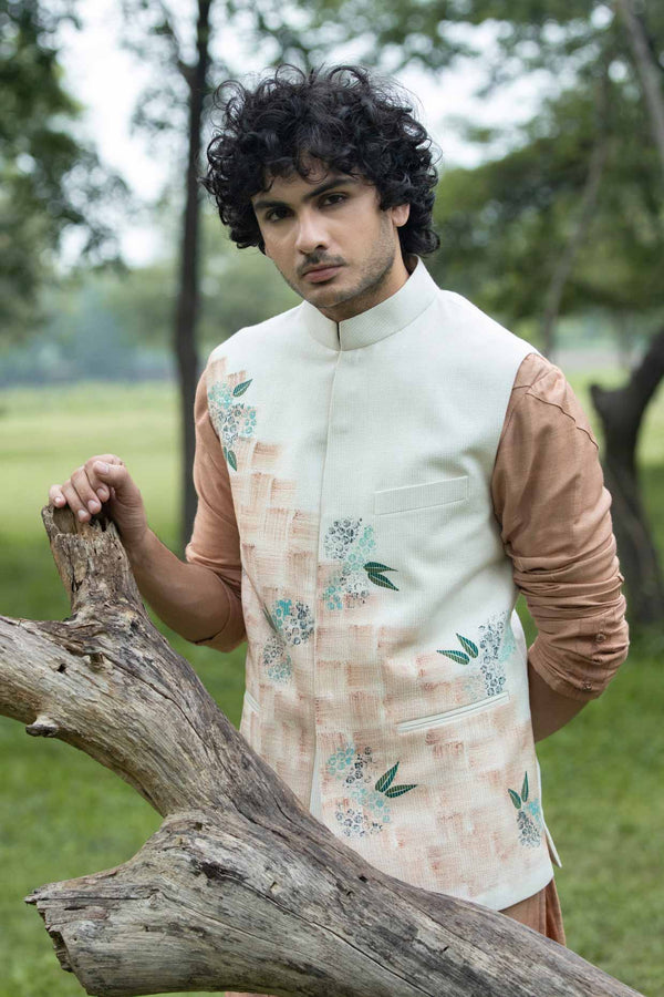 Ivory Hand Paint Nehru Jacket