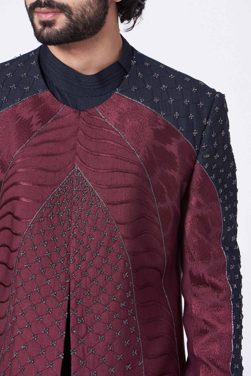 Wine Color Block Contemporary Jacket Set