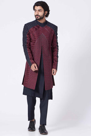 Wine Color Block Contemporary Jacket Set