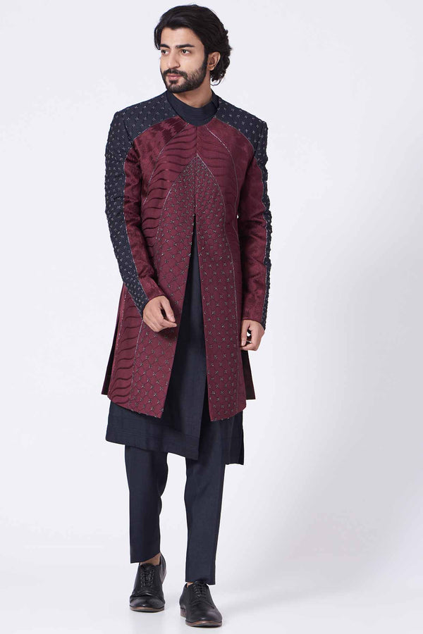 Wine Color Block Contemporary Jacket Set